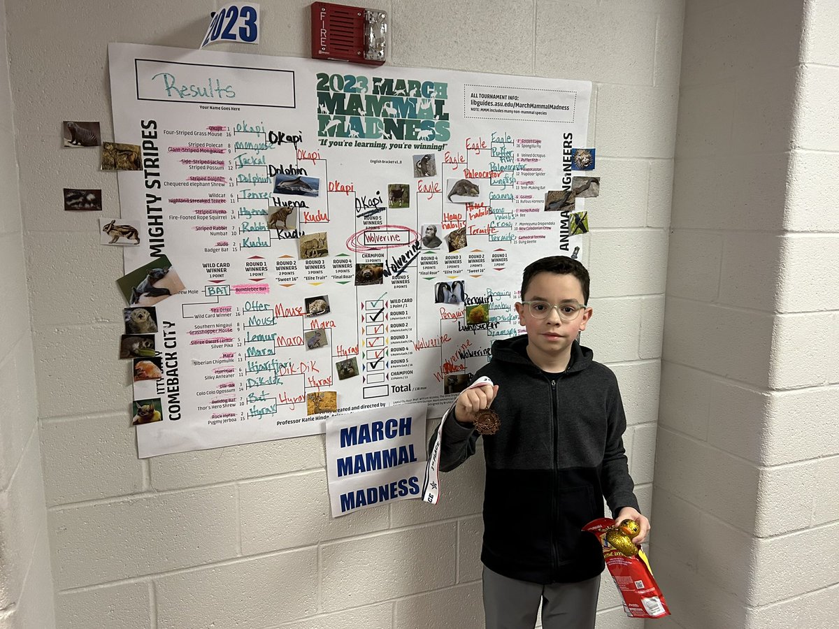6RedScienceD56's tweet photo. After weeks of competition-we have our March Mammal Madness Winners!! Congrats and well-played! #d56achieves https://t.co/pVKq25kB40