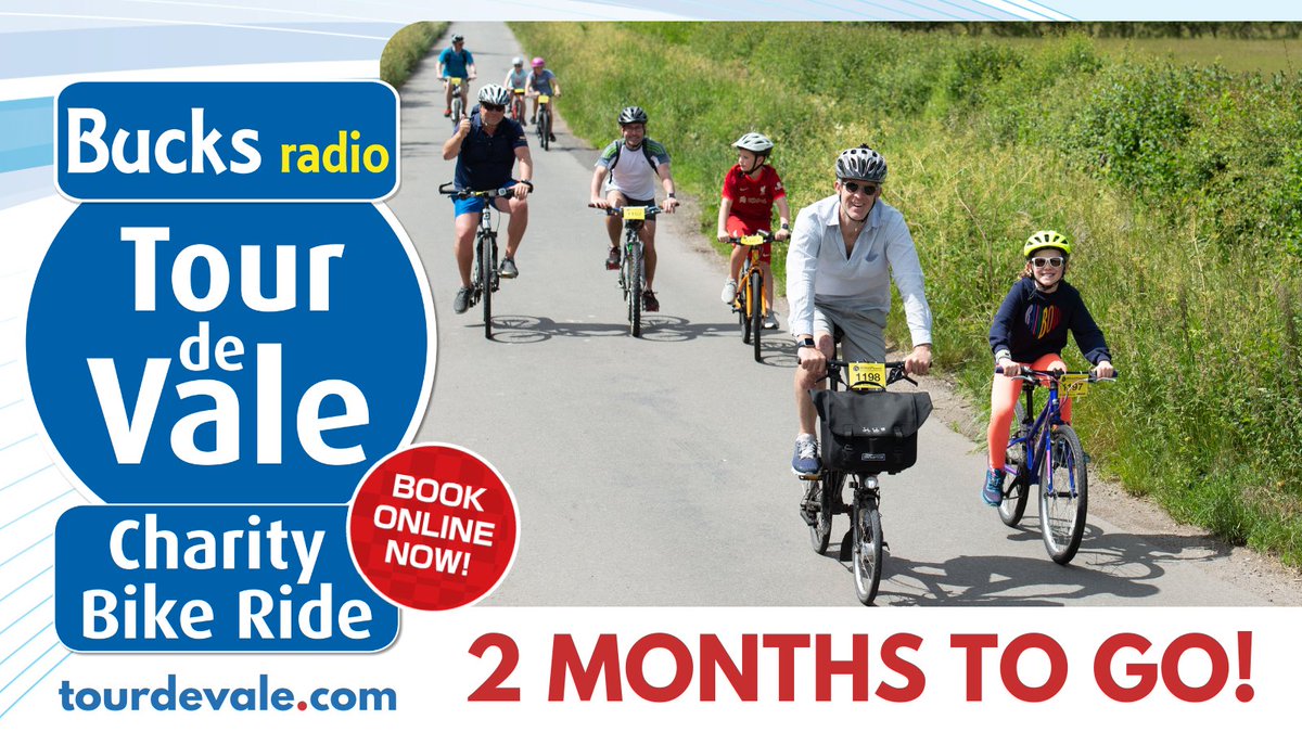2 MONTHS TO GO! 🚴 The 2023 <a href="/YourBucksRadio/">Bucks Radio</a> Tour De Vale charity bike ride will take place on Sunday 11 June, raising vital funds for WheelPower. Choose from 1 of 3 countryside routes and turn your collective pedal power into support for the charity tourdevale.com 🚴‍♂️