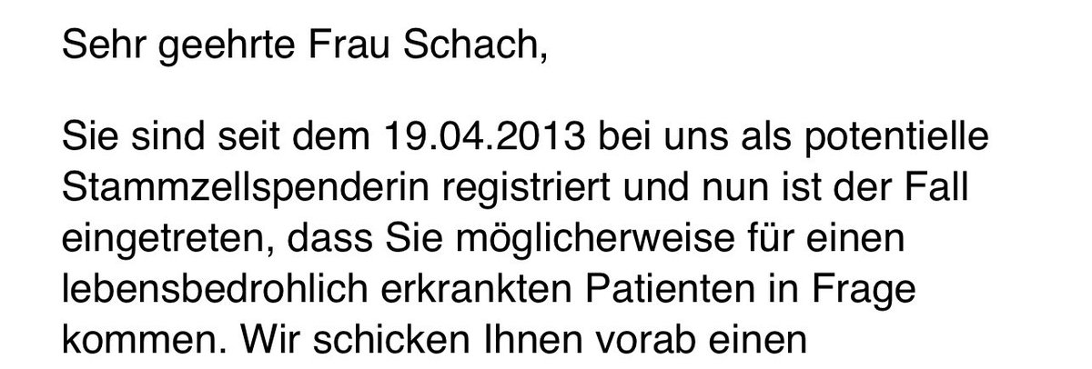 annika_schach's tweet photo. Diese Mail hat mich wirklich umgehauen. Heute Blutabnahme zur Untersuchung, ob ich wirklich in Frage komme. Liebe unbekannte Person, ich hoffe, ich kann helfen. An alle: Lasst euch registrieren, es geht ganz einfach und ist offenbar lange gespeichert 👇👇👇 #knochenmarkspende https://t.co/hhHK5y76wG