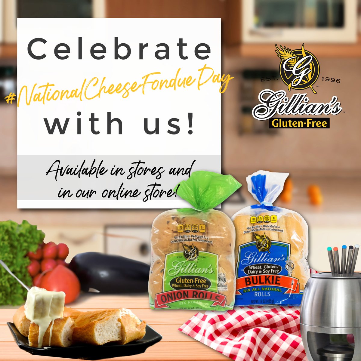 GilliansFoods12's tweet image. How do you post about #NationalCheeseFondueDay without making it .... too cheesy 😆 Enjoy a delicious night with Gillian's Foods and fondue with our #glutenfree #soyfree #dairyfree bulkie rolls or caramelized onion rolls along with fruits and veggies.