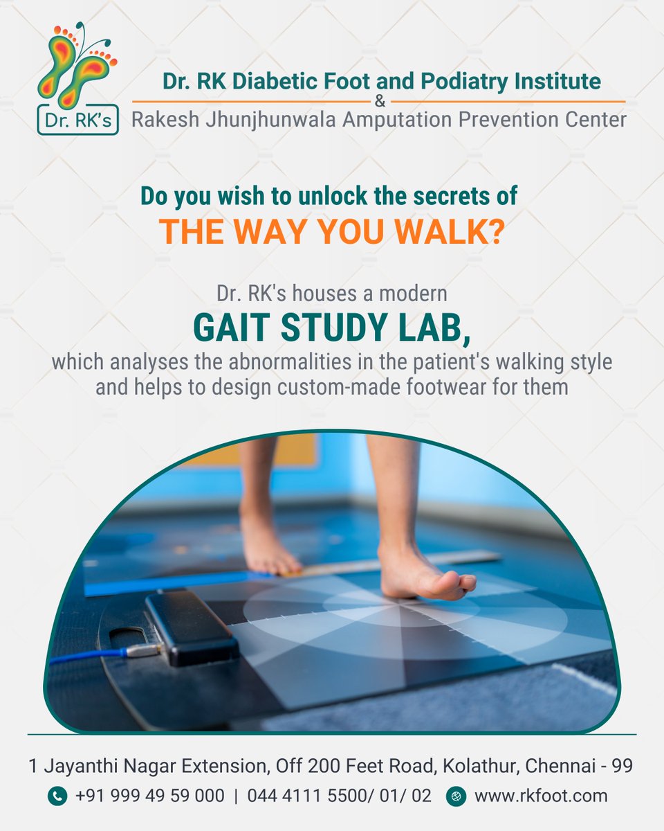 The Gait Study Lab at Dr. RK's is equipped with the latest technology and is staffed by Gait Analysis experts.

#drrks #rkpodiatry #GaitAnalysis #gait #walkingstyle #foottherapy #woundhealing #FasterHealing #podiatry #footproblems #feetcare #hospital #specialityhospital