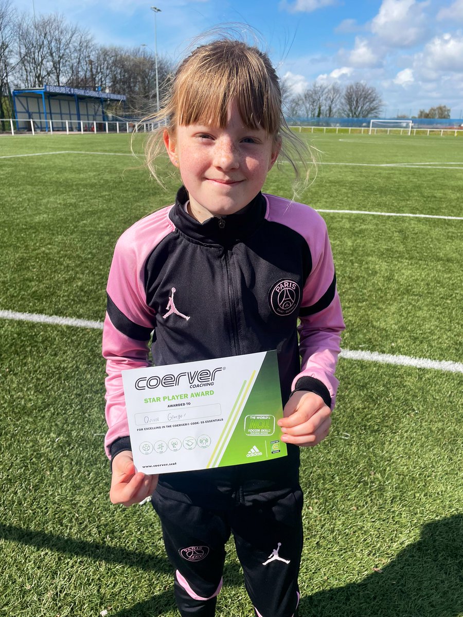 Both kids are loving @CoerverCoaching Easter Camp & this wee star won an award for her efforts whilst mixing it in against the boys! Very impressed with @scotlandcoerver coaches and the setup. Would definitely recommend checking it out! #letthemplay #hergametoo #shecanshewill