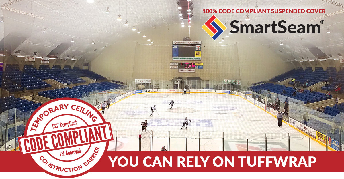 For 100% Code Compliance, It’s TuffWrap. SmartSeam® Suspended Cover and proprietary installation is the only IBC® Code Compliant and FM Approved System on the market. #TuffWrap #DustDebrisContainment