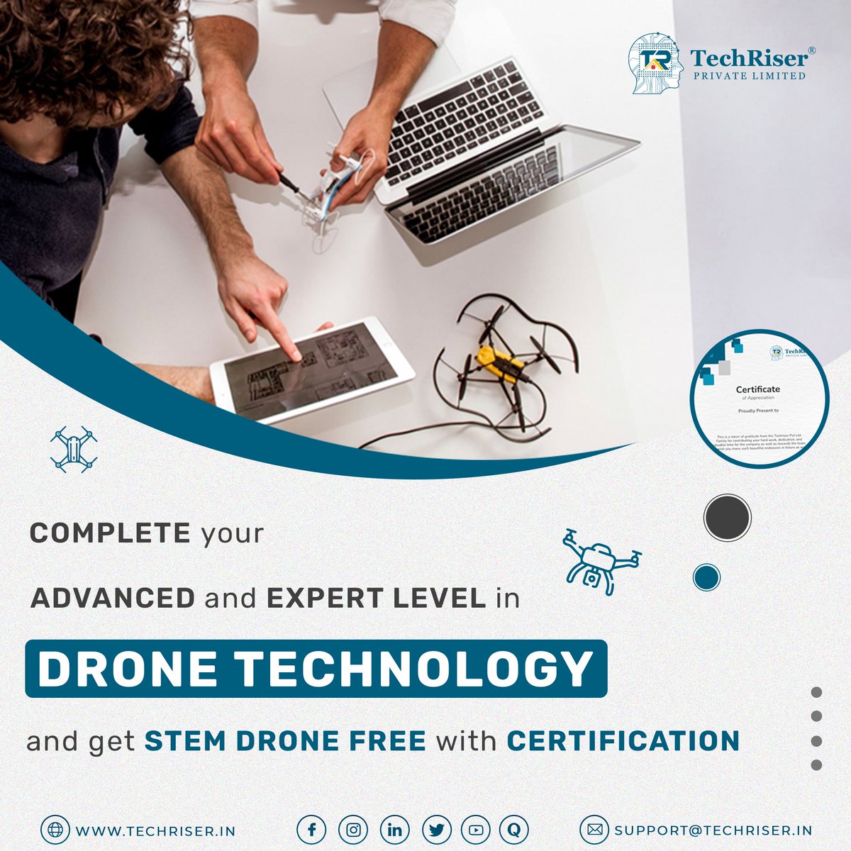 Elevate your drone skills to new heights with our Advanced and Expert Level courses! and get your own STEM Drone Free !

#DroneTechnology #AdvancedLevel #ExpertLevel #Certification #DroneCertification #DronesOfInstagram #DronePilot #techriser #techriserpvtltd