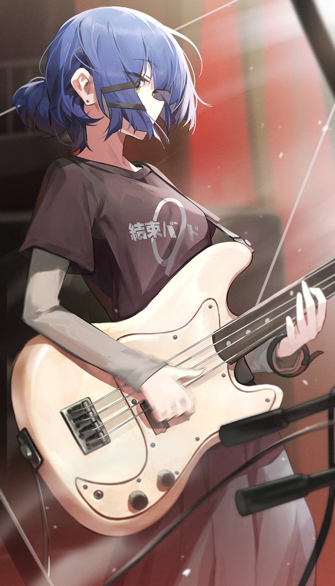 1girl instrument solo music blue hair short hair playing instrument  illustration images