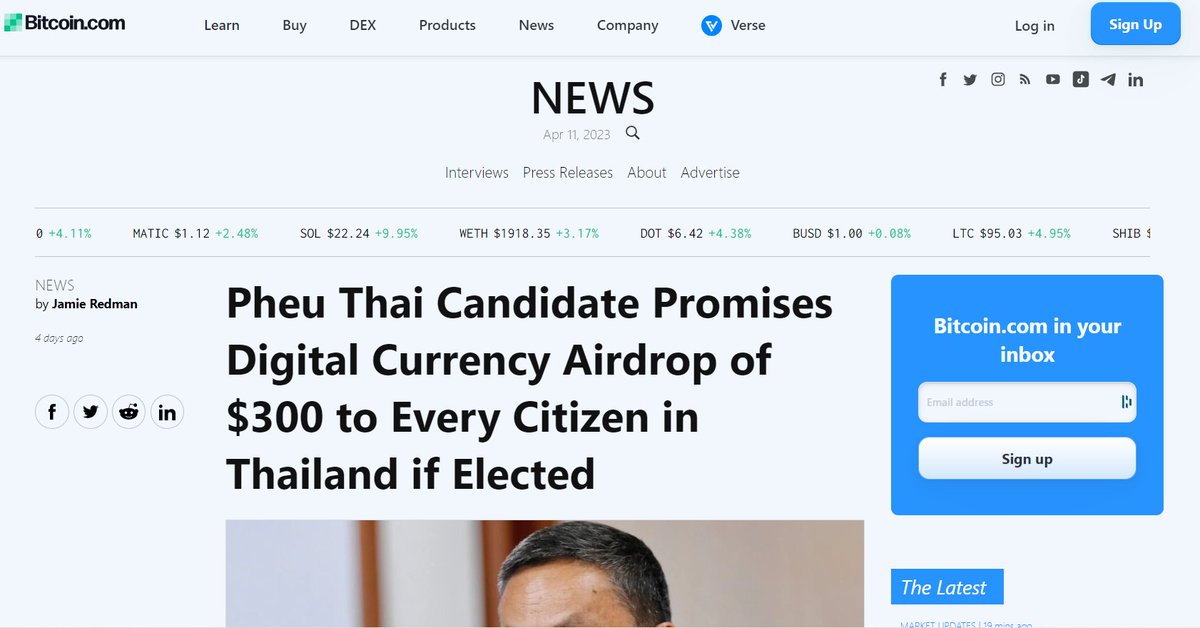 MoneyRadar_FR's tweet image. 🚨 ALERTE - La monnaie à durée limitée arrive

Le parti Pheu Thai a proposé d'offrir 217$ à tous les citoyens thaïlandais de plus de 16 ans s'ils étaient élus. 

Et comment ?

En cryptos bien sûr avec la création d'un coin pour l'occasion (Pheu thai coin).

Mais il y a un loup...