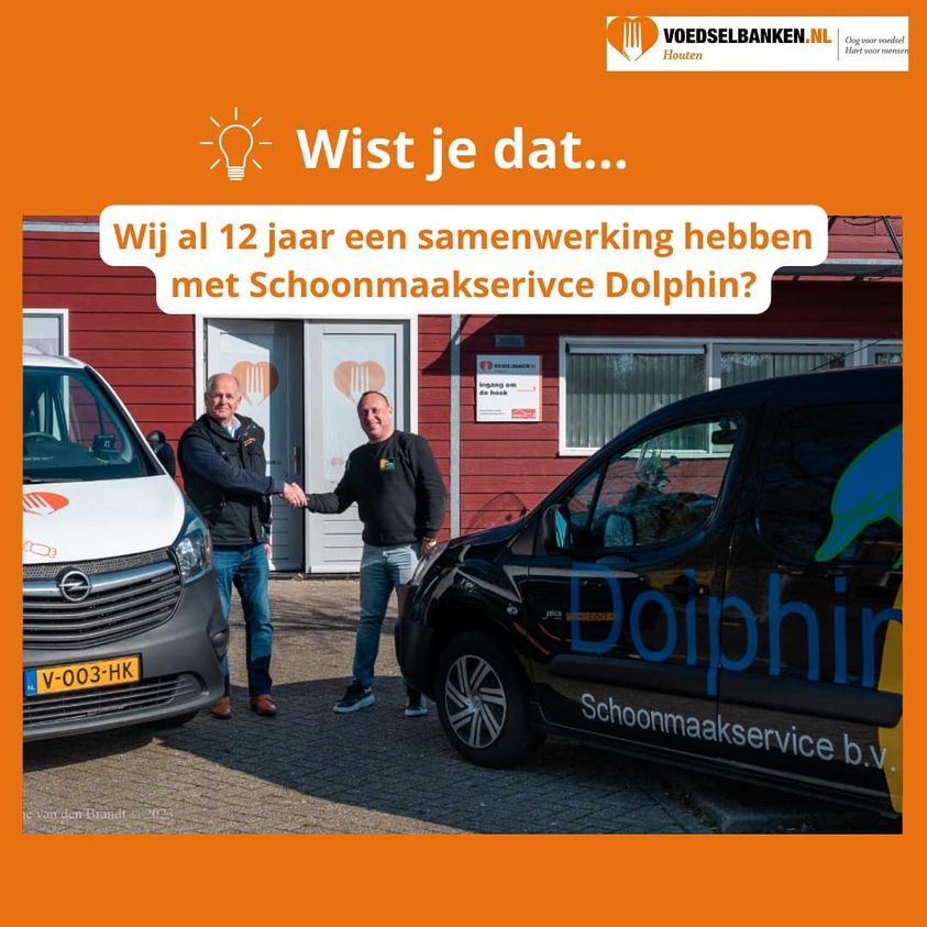 Alweer 12 maakt Dolphin Schoonmaakservice wekelijks ons pand schoon. Gratis! Een mooie sponsoring. Bedankt!