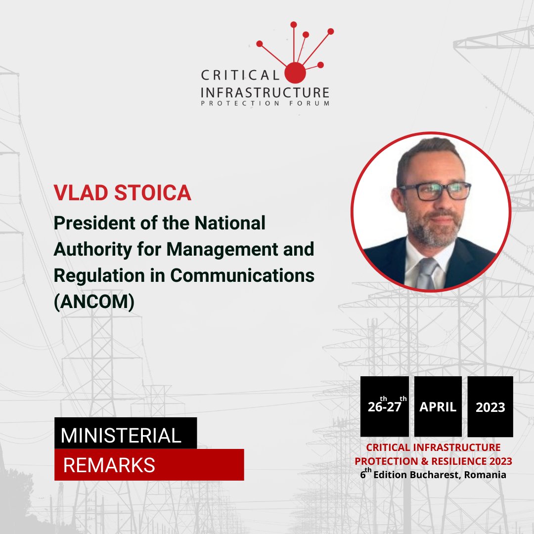 CipForum's tweet image. It is a privilege to announce Mr. Vlad Stoica, President of @ANCOM_RO , as a speaker during  @CipForum . 

Find more details about the event here: cip-forum.ro  

#CIPForum  #CIPForum6 #CriticalInfratructure #Resilience