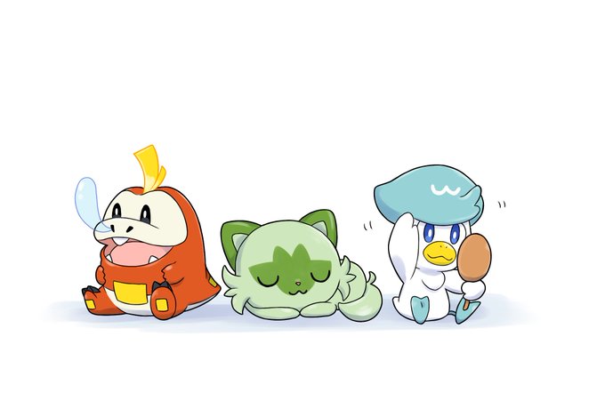 「すぐ戻ってくるからここで待っててね」と言われたときのパルデア御三家とガラル御三家を描きました 