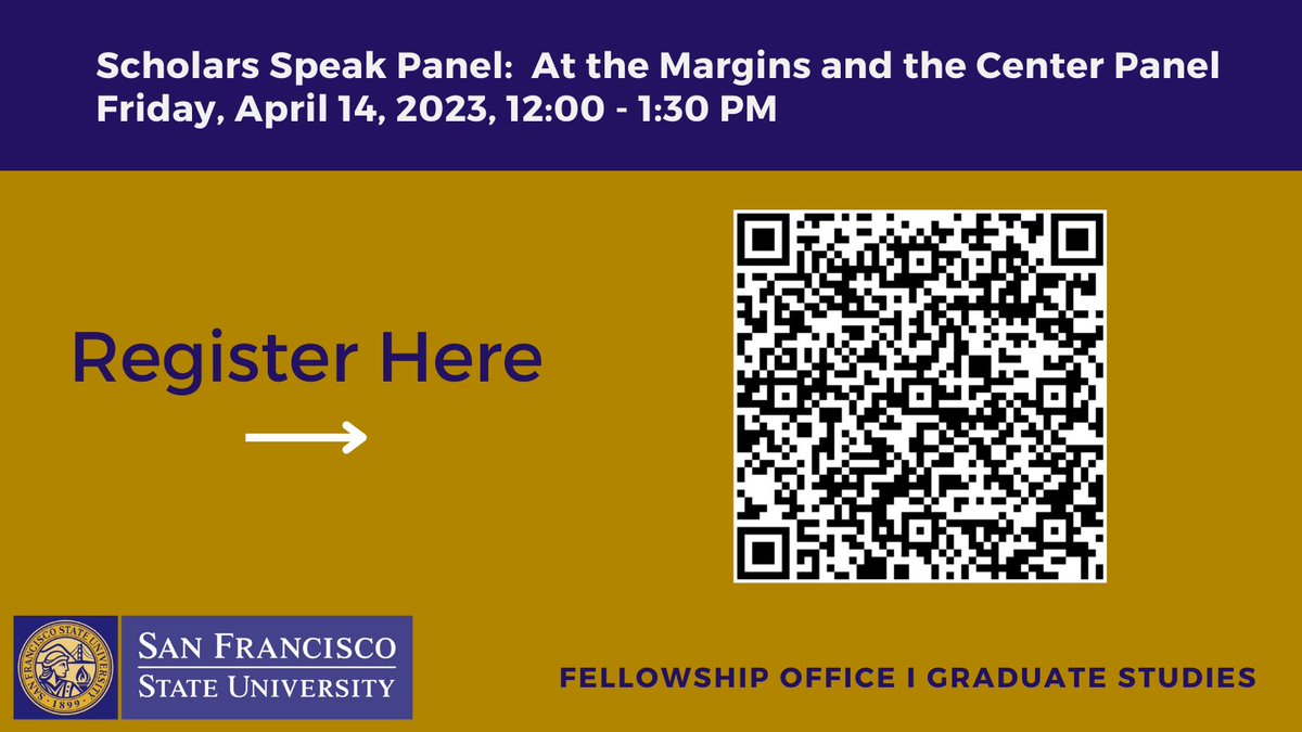 Grad Students: Join us for a faculty panel to learn about challenges and successes of underrepresented scholars in the academy on Friday, 4/14, 12 - 1:30 PM. Register soon!  #SFSU <a href="/SFSU/">SF State</a>