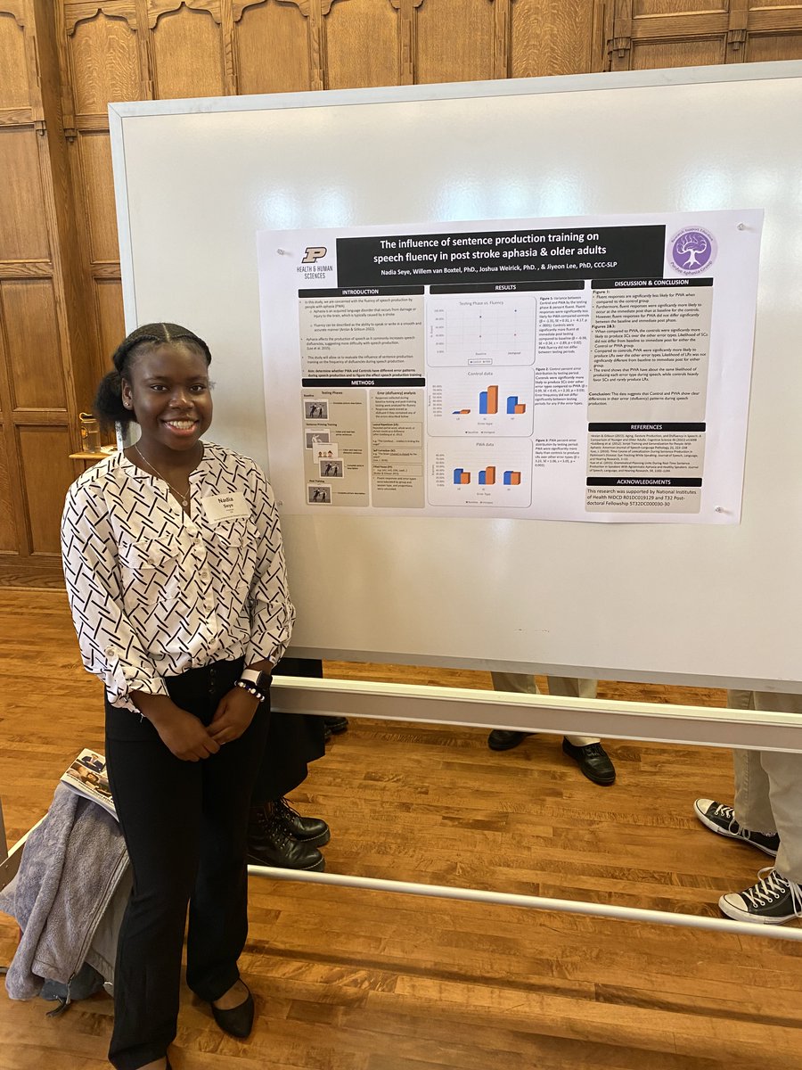 Undergraduate student, Nadia, presented a poster today <a href="/PurdueOUR/">Purdue Undergraduate Research</a> Undergrad Research Conference. Mentored by Post-docs, Willem van Boxtel <a href="/DrWSvBoxtel/">Willem van Boxtel</a>, Dr. Josh Weirick <a href="/Lingwitchsticks/">Josh</a> &amp; Dr. Jiyeon Lee <a href="/PurdueAphasia/">Lee Aphasia Recovery Lab</a>. So proud of the work our students accomplish!  Great job!
