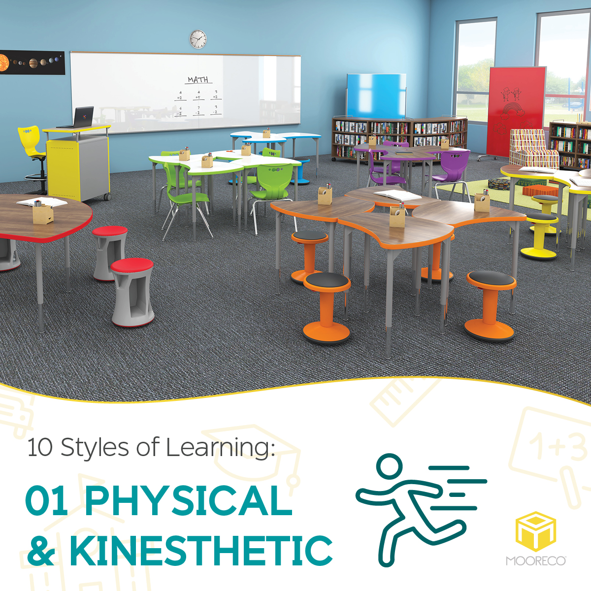 MooreCoInc's tweet image. Physical or kinesthetic learners prefer a hands-on experience rather than listening to lectures or sitting in a class. Learn how to engage them with MooreCo’s mobile seating, standing and work desks, and visual communication. #MooreCo #StylesofLearning hubs.ly/Q01KZyC80