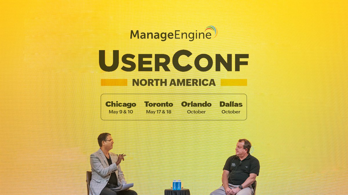 manageengine's tweet photo. The ManageEngine #Userconference in North America is back! We're super excited to meet our customers in Chicago on May 9 and 10 and in Toronto on May 17 and 18. Read the blog to discover what we have in store for you! 
Blog link: https://t.co/x5JqA4O9Ae
#userconf #MEUserConf https://t.co/S2VPllAPxI