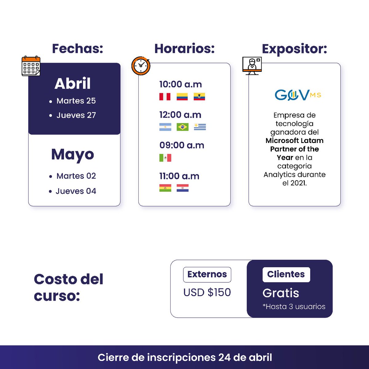 ¿Ya te inscribiste? 

Termina este mes con un curso certificado en Power BI que no te puedes dejar de perder. 

¿Qué esperas para ser parte? 👉 Inscríbete en bit.ly/3KvWBp1