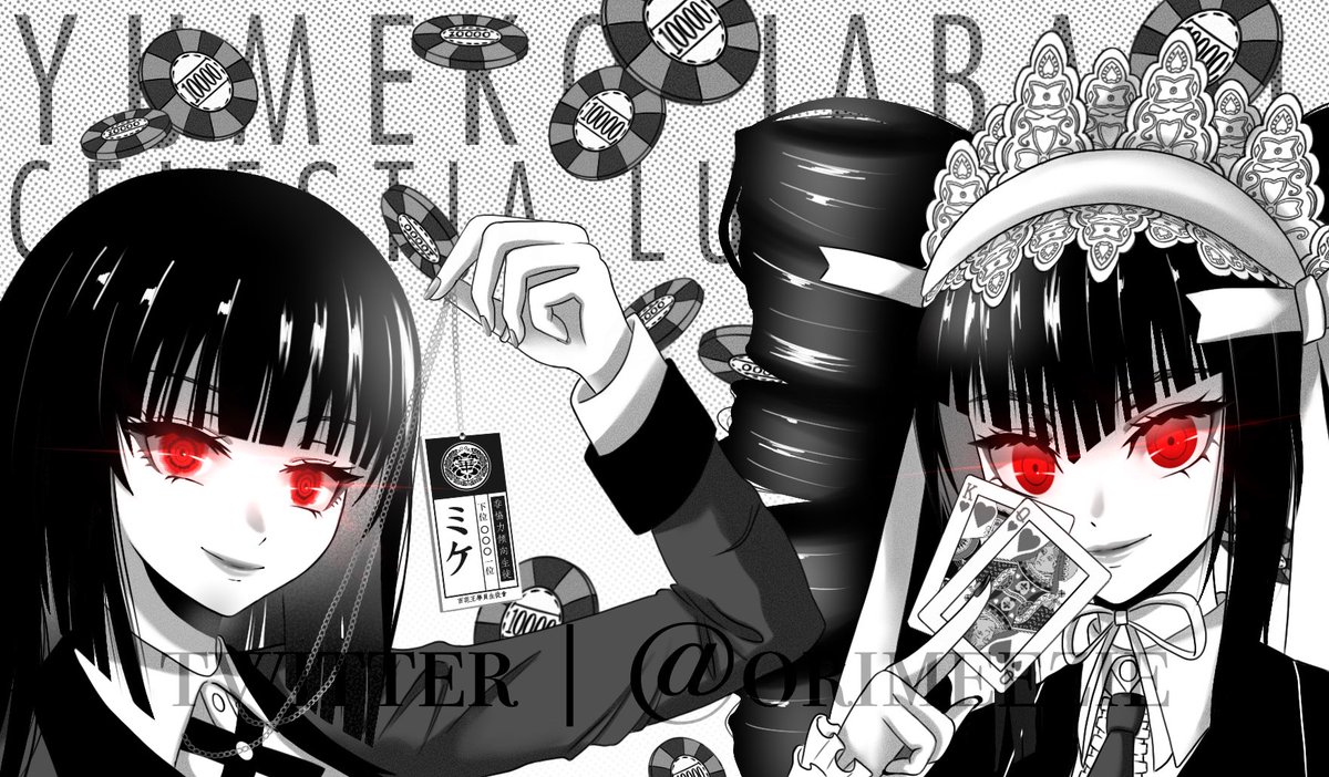 orimeezie's tweet photo. ♠️♣️Gamblers♥️♦️
#danganronpa #celestialudenberg #kakegurui #gamblingschool #yumekojabami #fanart https://t.co/xTMSh6aMeD
