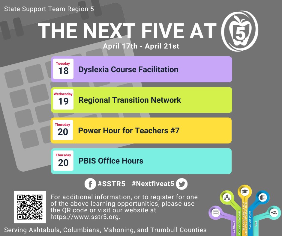 SSTRegion5's tweet photo. Spring has sprung &amp; it's GREAT! 🌷🪺 ☀️ Our #Nextfiveat5 is pretty GREAT too! From dyslexia course facilitation to PBIS office hours &amp; everything in between, we have something for almost everyone next week. ✔️Check it out...👇!  For more info - https://t.co/02rXSbkv1a #SSTR5 https://t.co/rPJZCDmr0g