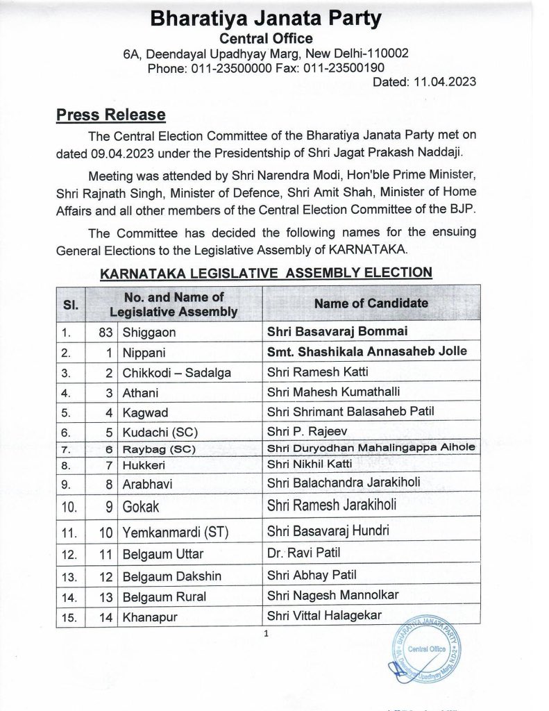 apjithender's tweet image. The BJP Central Election Committee has finalized the names of 189 candidates in the first list for the upcoming general elections to the Karnataka Assembly. (1/2)

#BJPYeBharavase
#BJPcandidatesList
#Bjp4Karnataka