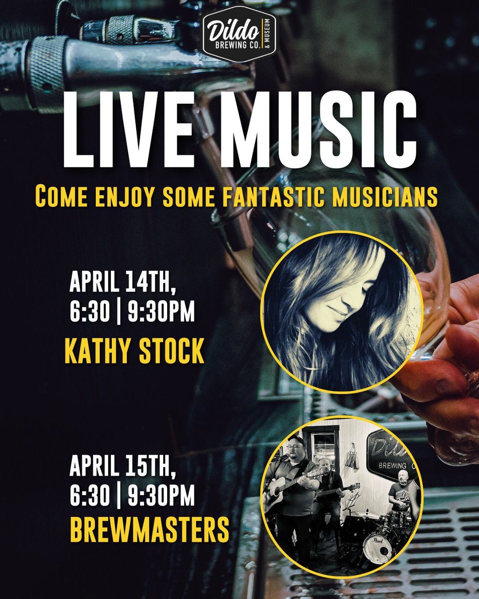 Looking for a fun-filled weekend activity? 🎉 Look no further than Dildo Brewery! Join us this Friday and Saturday for live music performances by Kathy Stock and Brewmasters, from 6:30pm to 9:30pm. 🎶🍻 Come enjoy our delicious craft beers and fantastic atmosphere.