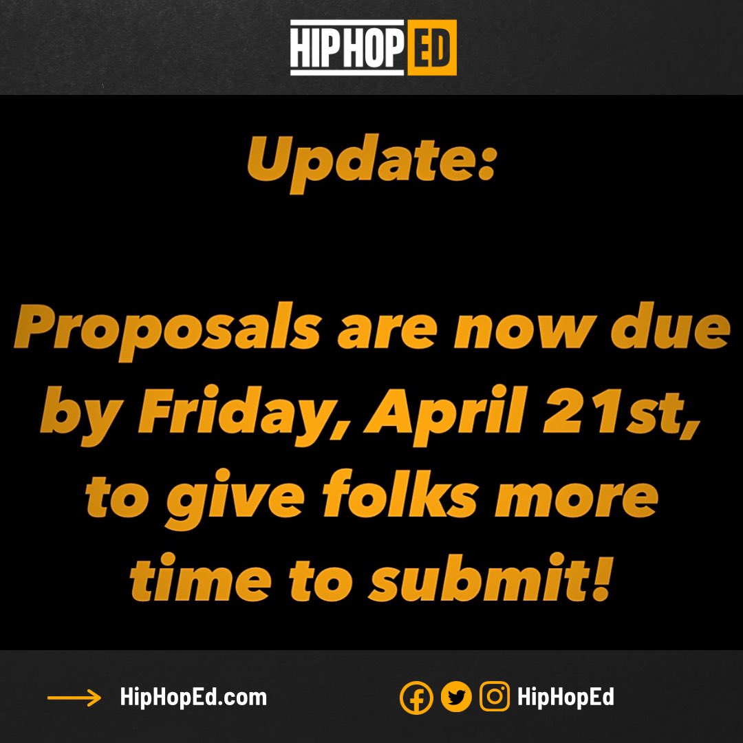 TheRealHipHopEd's tweet image. 📣 🎤 HEARD 🎤 📣

You called, we responded!
Tag, tag, tag, share, share, share!

Please note: Reduced registration fee, if your proposal is chosen…

Love you!
(P.S. You know we wish we could choose everyone!)
#TheWork #IssaConference 🎉
#HipHopEd #TeachLiketheWorldisonFire 🔥