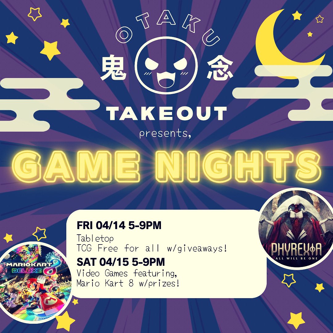 Attention Players, Join Us This Friday &amp; Saturday For Games, Prizes, &amp; Giveaways! 
Whether You Have The Heart Of The Cards Friday, Or The Need For Speed Saturday, Spend Some Time At Otaku Takeout This Weekend!
#otakutakeout