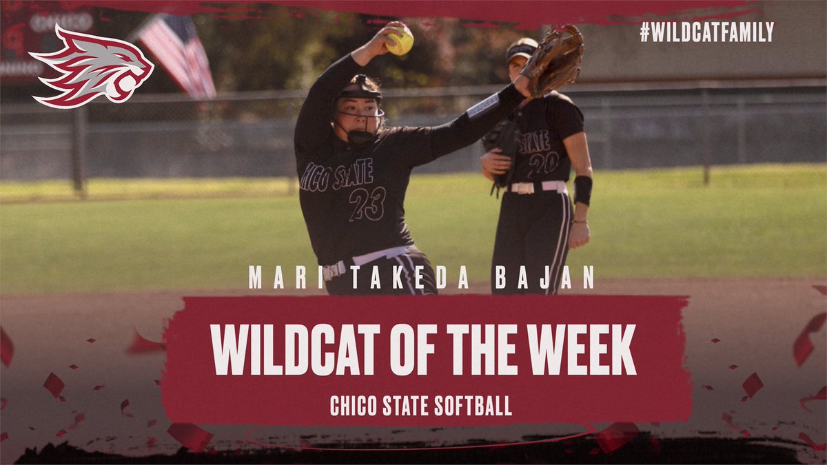 ChicoAthletics's tweet photo. Chico  State softball pitcher Mari Takeda Bajan came up big no less than three  times in the 'Cats series sweep of Dominguez Hills. Her mastery in the  circle makes Mari the latest Wildcat of the Week! https://t.co/jC3NmrTeMv https://t.co/UbQQ7FjZ12