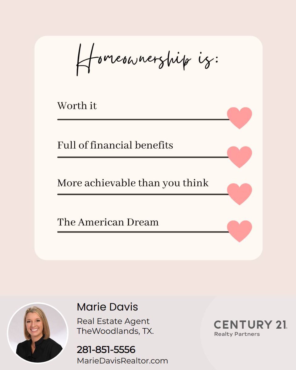 mariedavishomes's tweet photo. What does homeownership mean to you? 

#Century21 #RealtyPartners #homebuyers #homebuyer #firsttimehomebuyer #homebuying #homesearch #househunting #homebuyingprocess #homeshopping https://t.co/1cLf3WkxV6
