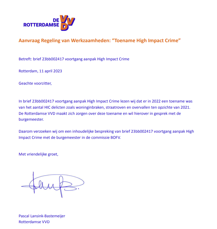 In 2022 was er een toename in het aantal woninginbraken, straatroven en overvallen. We maken ons zorgen over deze ontwikkeling. 

Daarom wil <a href="/pascallansink/">Pascal Lansink-Bastemeijer</a> in debat met de burgemeester over hoe we deze toename gaan stoppen. 👇
ad.nl/rotterdam/aant…