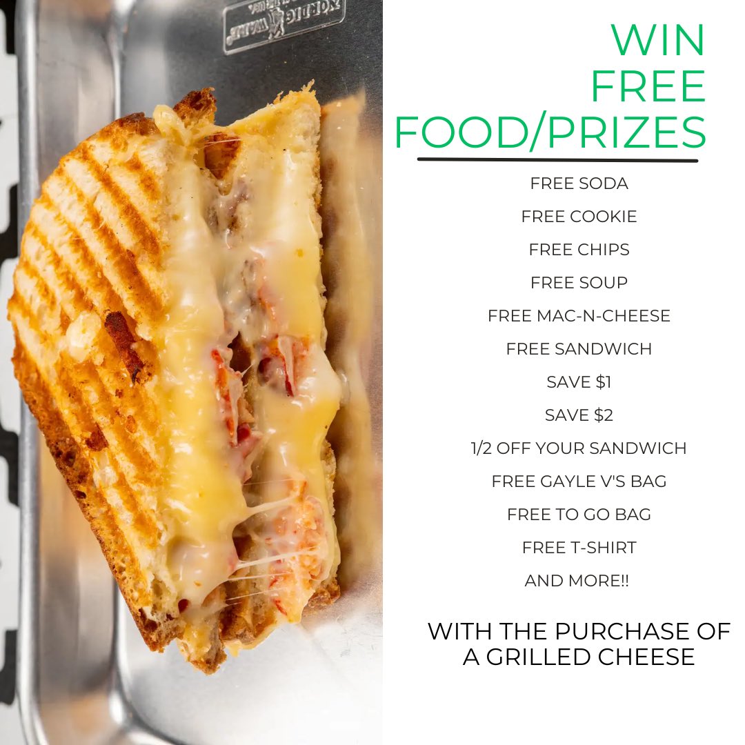 Tomorrow is the big day!! Don’t miss out on National Grilled Cheese Day! 

Check out all the free food/prizes we’re giving away!!