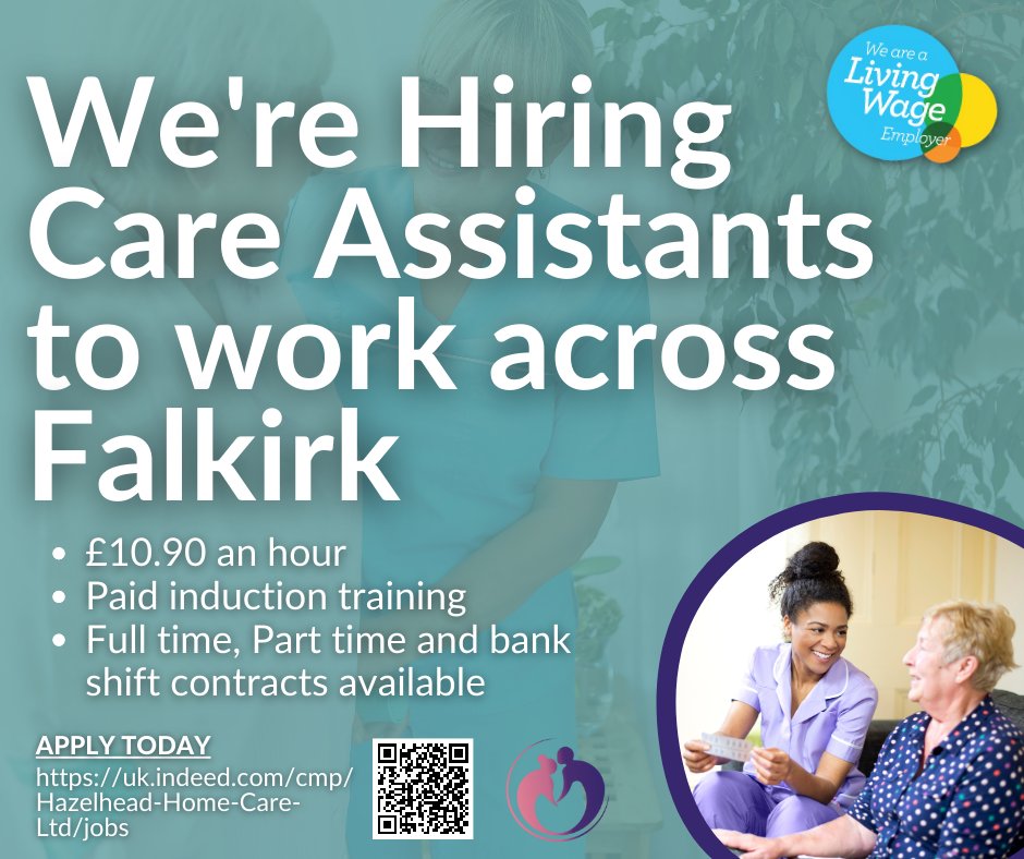 HIRING ACROSS FALKIRK📍 Join our growing team of Care Assistants today. Why not work for a company who report that 94% of colleagues were either 'Very Satisfied' or 'Satisfied' with their 'Professional relations with service users'? Apply here - indeedhi.re/3MzqDdX