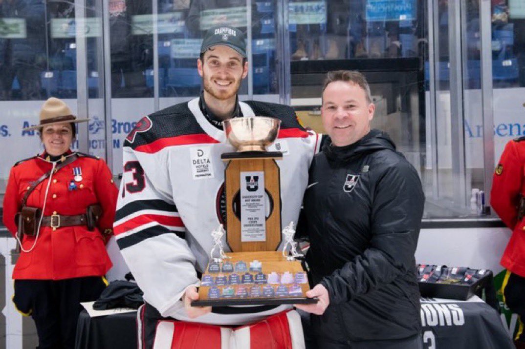 BenSteiner00's tweet photo. 2023 U SPORTS U CUP MVP goalie Samuel Richard could start for the Toronto Maple Leafs in the NHL tonight vs the Tampa Bay Lightning

Just 23 days ago, he won the U CUP with UNB in Charlottetown.

Could be an incredibly quick rise to the show.

#LeafsForever https://t.co/CpMLgyGjmW