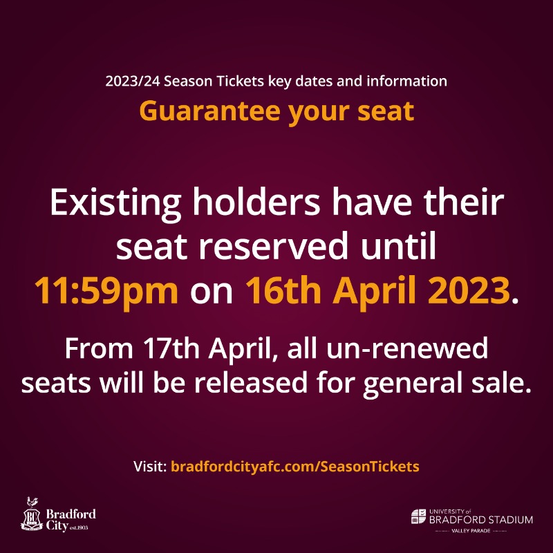 officialbantams's tweet photo. 🙌 | Our highest day of season ticket sales to date has seen us smash the 1️⃣0️⃣,0️⃣0️⃣0️⃣ mark!

⏰ | Only 🖐️ DAYS LEFT to keep your seat
✅ | Already over 1️⃣,2️⃣0️⃣0️⃣ newcomers for 2023/24

➡️ | Read: https://t.co/gynmSqOIjT

🎟️ | Secure: https://t.co/YGYhYDsCYJ

#BCAFC