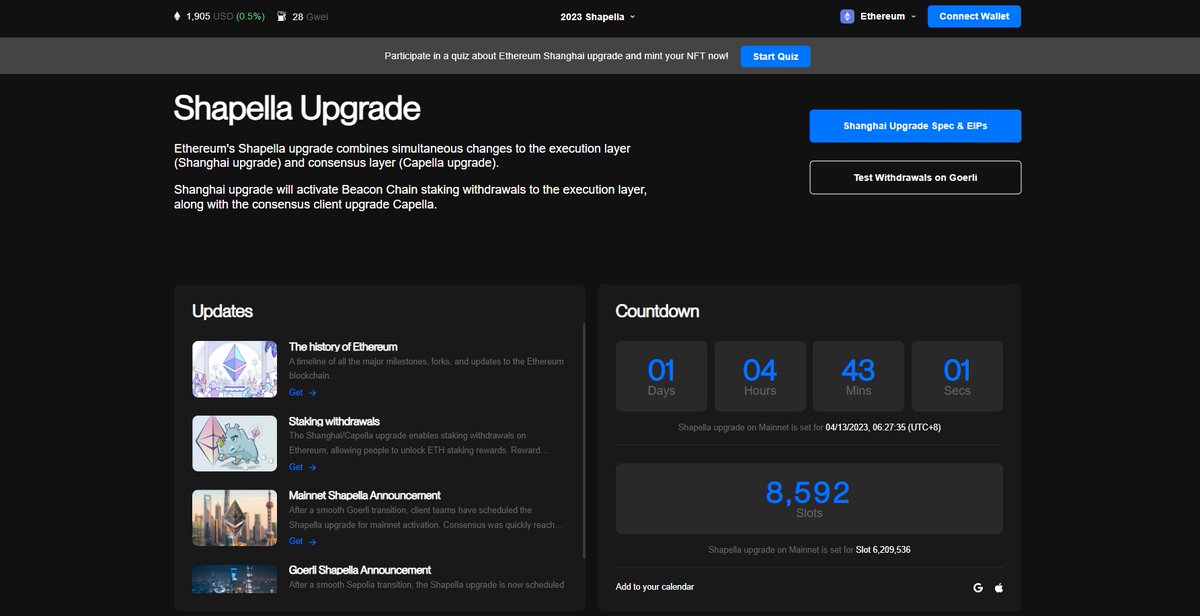 1 DAY counting down to #Ethereum #Shapella upgrade 👀 Check out ethupgrade.io for everything you should know about #Shapella upgrade:
