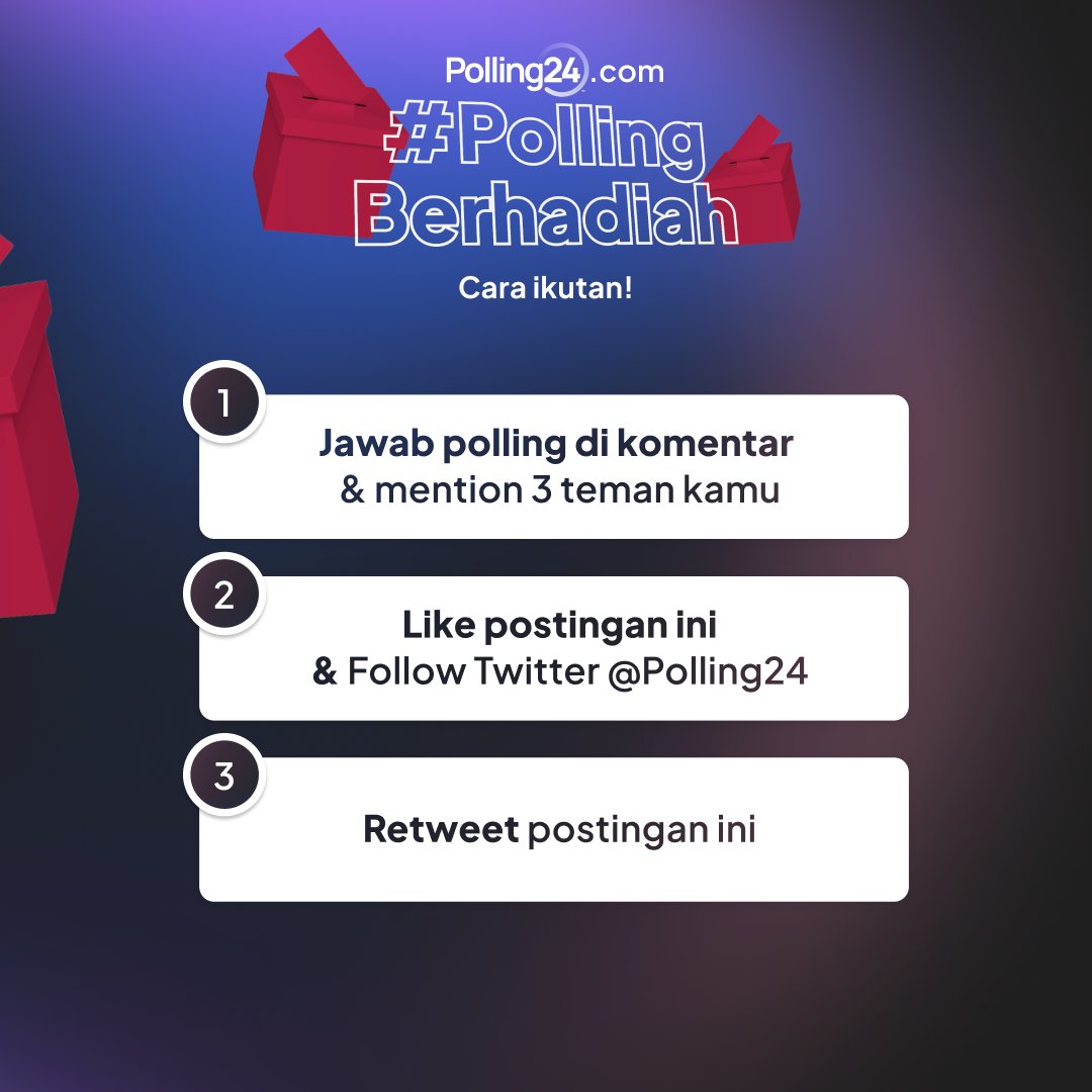 polling24's tweet image. Polling24 mau bagi-bagi 250k untuk 5 orang pemenang nih!  

Yuk ikutan #PollingBerhadiah Edisi ke-4 dari #Polling24!  

Good luck! 
#GiveawayIndonesia #GiveawayIndo #Giveaway #Polling #PollingIndonesia #Polling24