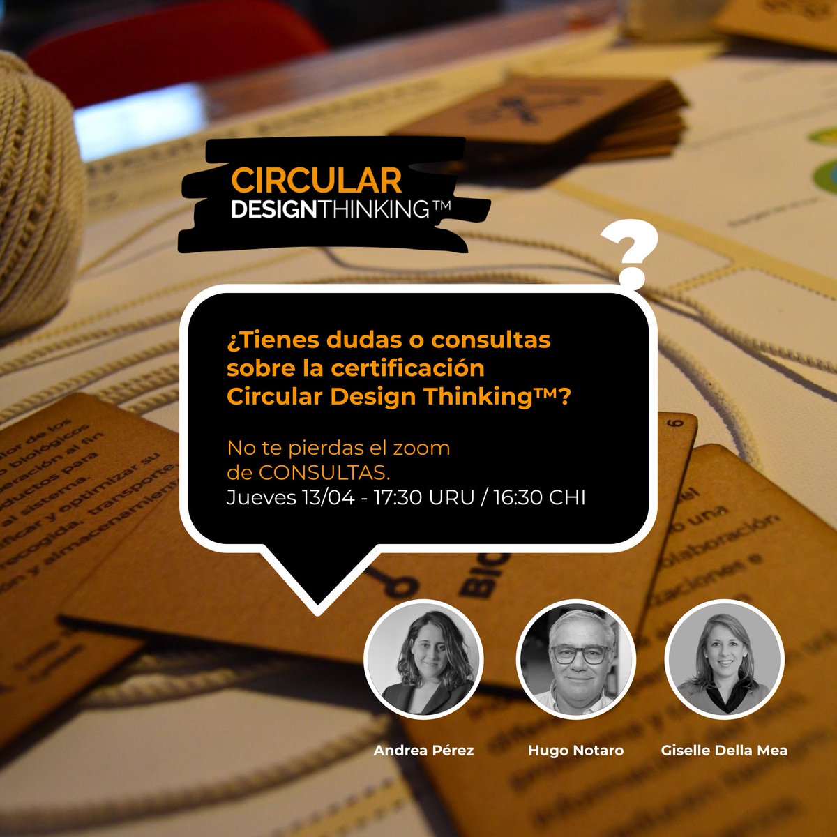 ⁉️¿Querés convertirte en Certified Facilitator de la metodología Circular Design Thinking™ pero aún tienes dudas?

Súmate al zoom junto a <a href="/andie_petersen/">AP</a> @HugoNotaro <a href="/giselledellamea/">Giselle Della Mea</a> 

🌟Jueves 13/04 - 17:30 URU
Diseño de modelos de negocios circulares
bit.ly/consultasCDT