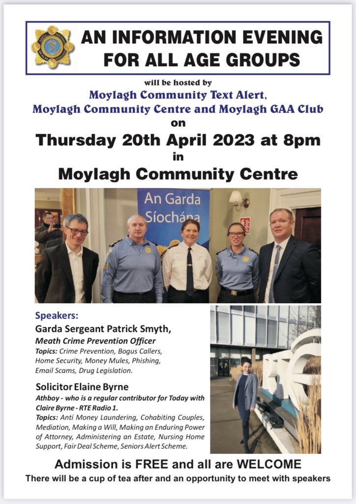 We are jointly hosting an information evening on Thursday 20th April with guest speakers Patrick Smyth and Elaine Byrne. 

It promises to be an interesting evening with some important and interesting topics on the agenda. 

Please share, all welcome to attend