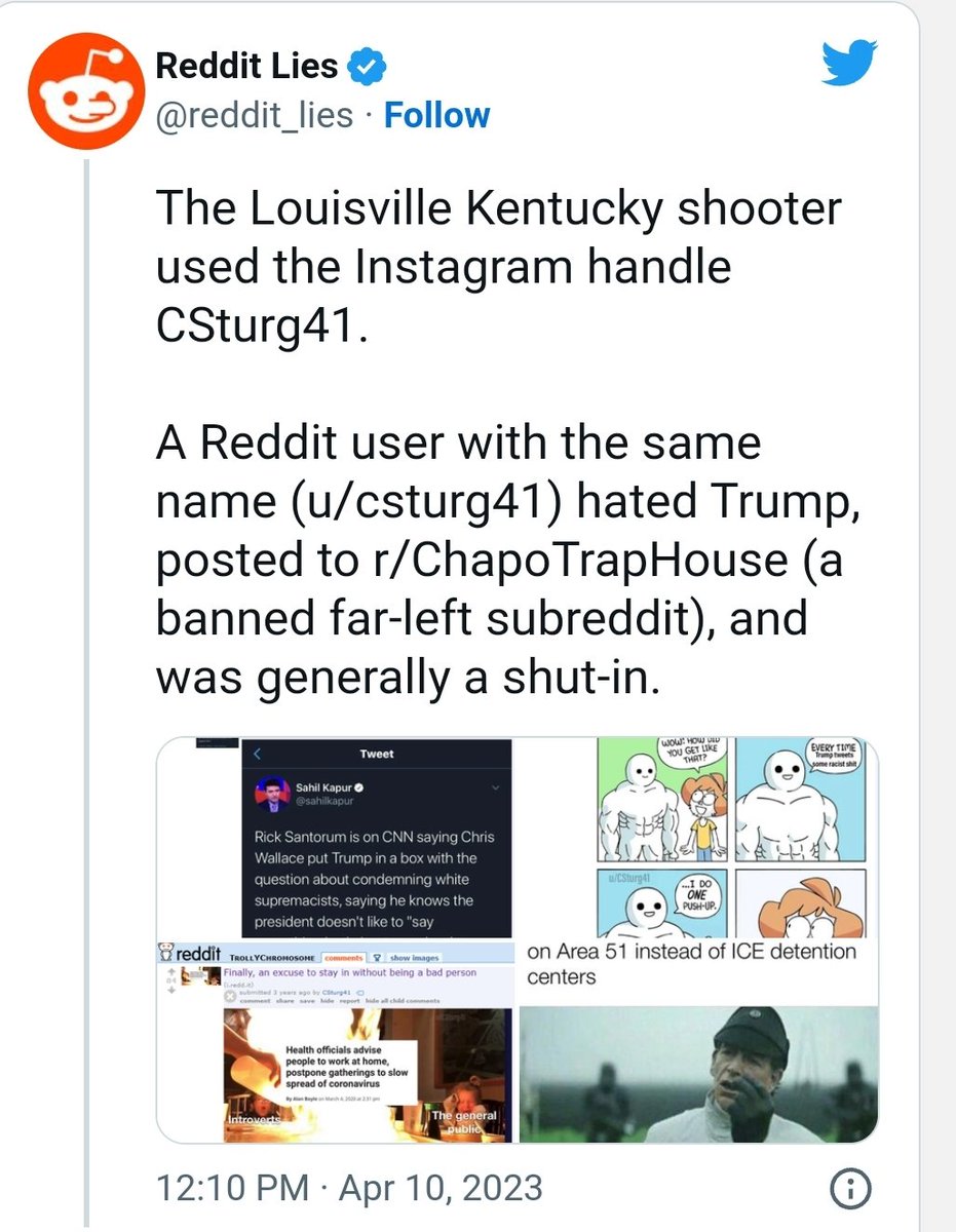 Lovrofnature's tweet photo. Very interesting, this man that shot up the bank hated Trump &amp; was all for the lockdown but crickets from what we used to call NEWS...
@ABC @CBSNews @NBCNews @CNN @MSNBC hello hello anyone willing to broadcast actual facts &amp; truth yet??
#louisvillekentucky #BankShooting https://t.co/pXztjdNKMf