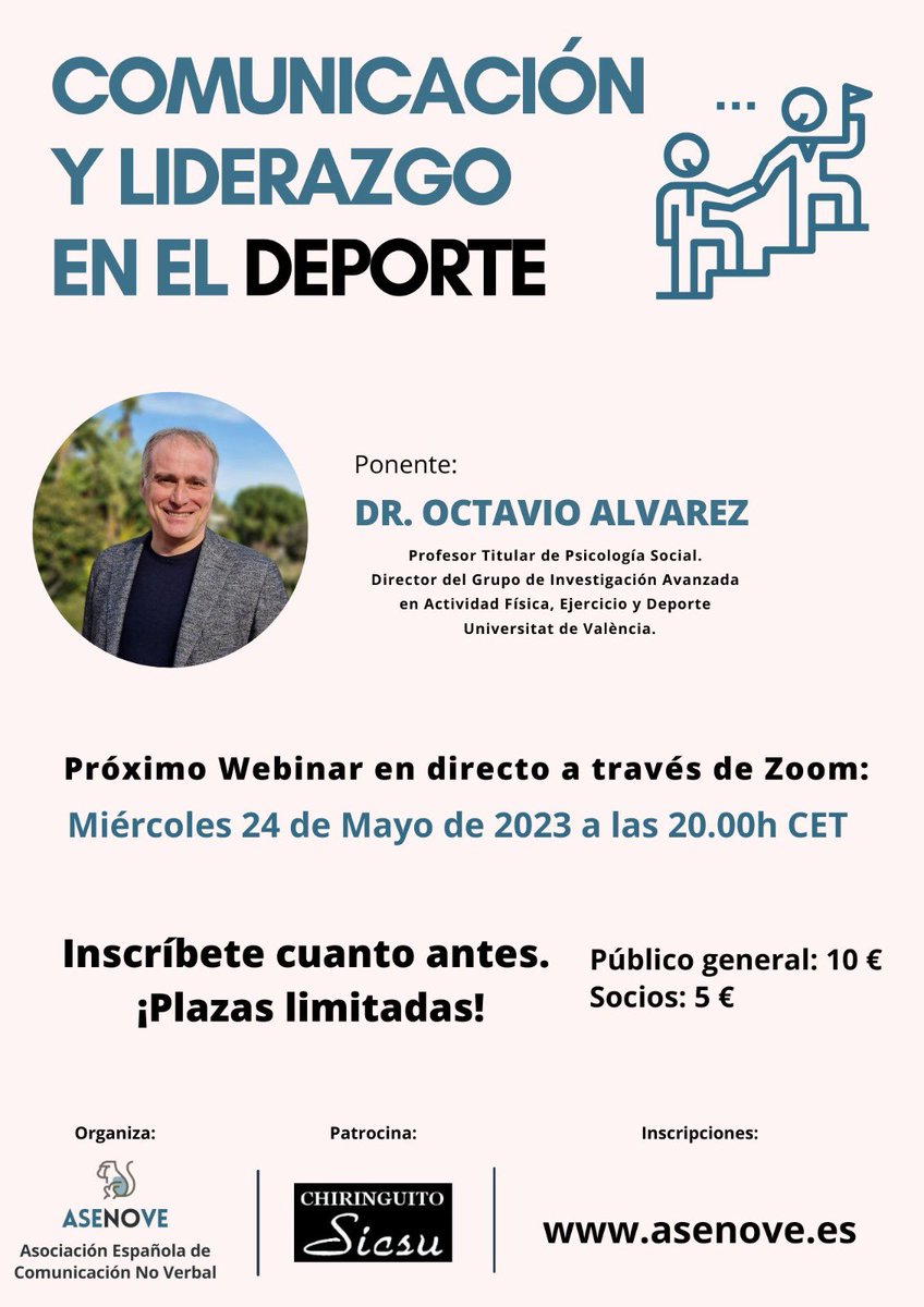ASENOVE_CNV's tweet photo. ¡Próximo evento en @ASENOVE_CNV! 🤩
Webinar dedicado a la Comunicación y el Liderazgo en el Deporte, el 24 de mayo a las 20:00h.
👇 Inscripciones 👇
https://t.co/yfU2WNFnq1
#asenove #comunicacion #deporte #webinar #liderazgo #BodyLanguage https://t.co/6Uarr6fZyu