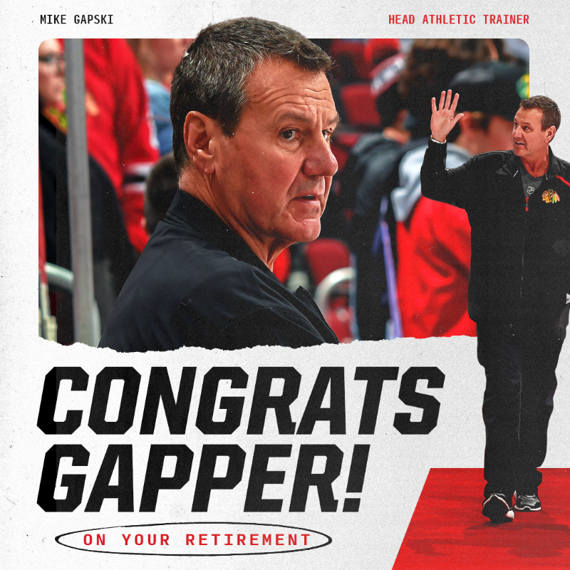 NHLBlackhawks's tweet photo. Congrats on your retirement Gapper! Thank you for all you’ve done for our team 🐐