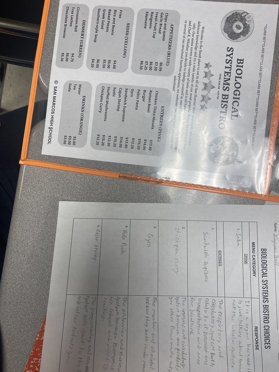 SMHSBio's tweet photo. Dishin’ out our knowledge about Plant and Animal Organ Systems and interactions. Students visited the Biological Systems Bistro and analyzed different levels of questions about systems. Great collaboration and conversation going on. @SRattlerscience @SMHS_SMCISD https://t.co/IkAiMrRNn4