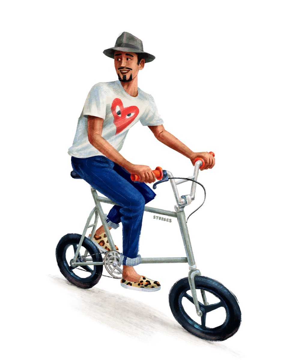 artofsturges's tweet photo. New bike painting based on a photo of Pharrell Williams I found (not on a bike).
#pharrellwilliams #bikeart #fedora #ratbike #cyclingart #bikelife https://t.co/WXFdJ27om8