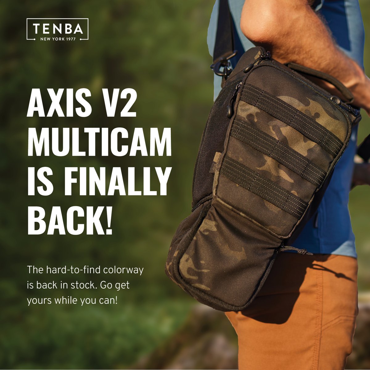 tenbabags's tweet image. Grab yours before they disappear again! The Axis v2 is available again in Camo for a limited time! #Tenba #CameraBackpack