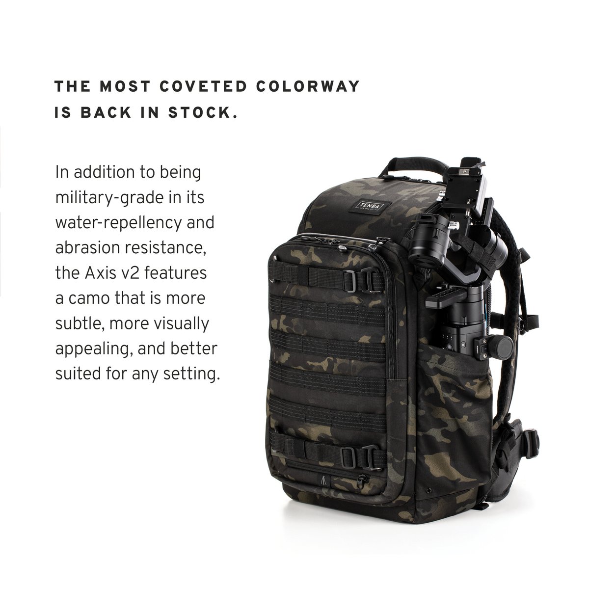 tenbabags's tweet image. Grab yours before they disappear again! The Axis v2 is available again in Camo for a limited time! #Tenba #CameraBackpack