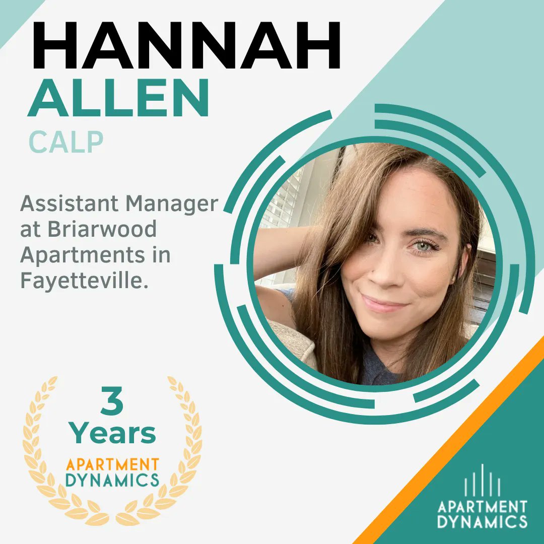 MarySGwyn's tweet photo. Today weโre celebrating Hannah Allen! She has called @Aptdynamics home for the last 3 yrs. Today she's an ACM at Briarwood Apartments in Fayetteville, NC.
Hannah says that she loves working for Apartment Dynamics b/c of her work family!
#aptdynamics #PositiveImpact #anniversary https://t.co/WvfAMwiMny