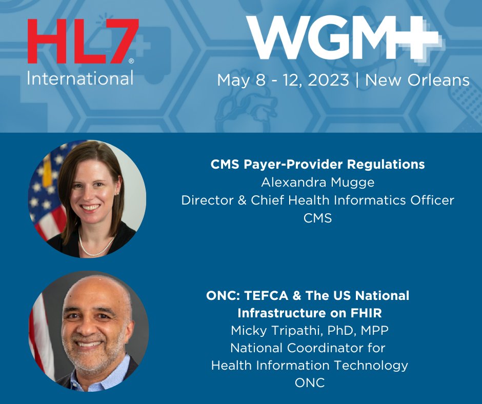 HL7 International (@hl7) on Twitter photo Policy wonk or not, you will want to hear <a href="/mickytripathi1/">micky tripathi</a> and Alex Mugge discuss #payer and provider regulations, #TEFCA and #HL7FHIR! Join in person or virtually for #HL7WGM, May 8-12. bit.ly/41dvBkW #healthIT #FHIR @ONC_HealthIT <a href="/CMSGov/">CMSGov</a> <a href="/CMSinnovates/">CMS Innovation Center</a> <a href="/HealthIT_Policy/">Steven Posnack</a> Policy wonk or not, you will want to hear <a href="/mickytripathi1/">micky tripathi</a> and Alex Mugge discuss #payer and provider regulations, #TEFCA and #HL7FHIR! Join in person or virtually for #HL7WGM, May 8-12. bit.ly/41dvBkW #healthIT #FHIR @ONC_HealthIT <a href="/CMSGov/">CMSGov</a> <a href="/CMSinnovates/">CMS Innovation Center</a> <a href="/HealthIT_Policy/">Steven Posnack</a>