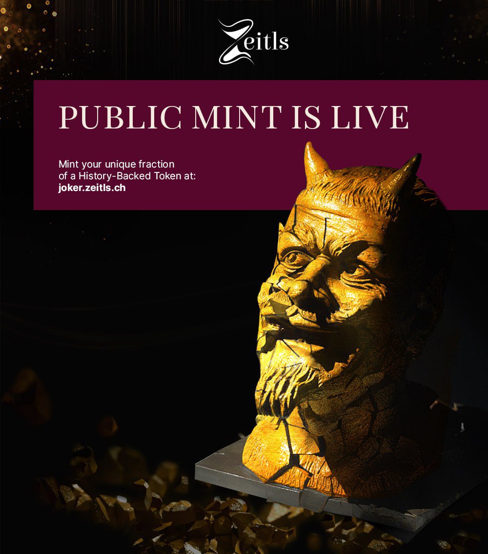 Zeitls (@zeitlsag) on Twitter photo THE GREAT FRACTURE 2.0 goes public👹 
Mint is now open to the public to mint a fraction of the Joker!
Don’t forget to fuse them!🔥
Have you seen the minting animation yet? ⏳
Visit joker.zeitls.ch to get your History-Backed Token and to explore the animation! THE GREAT FRACTURE 2.0 goes public👹 
Mint is now open to the public to mint a fraction of the Joker!
Don’t forget to fuse them!🔥
Have you seen the minting animation yet? ⏳
Visit joker.zeitls.ch to get your History-Backed Token and to explore the animation!