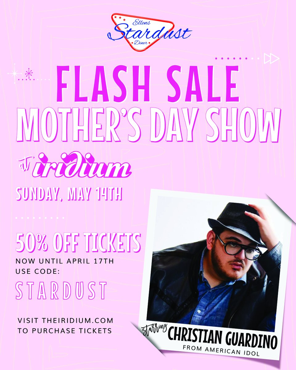 Join us in @theiridium on Mother's Day for a special show featuring @christianguardino! 🎤 Visit the link in our bio, and use the promo code 'STARDUST' for 50% off tickets, while supplies last. 🎟️