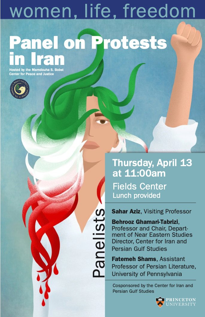 Thursday--all are welcome! If you've been curious about the revolution in Iran, you won't want to miss this with @ShazzShams, @saharazizlaw, and Professor Ghamari-Tabrizi @PUPolitics @PrincetonSPIA @Princeton