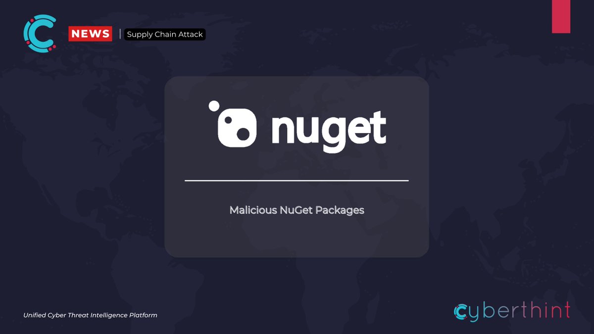 cyberthint's tweet image. Cybersecurity researchers have detected a #SupplyChain attack targeting .NET developers with 13 malicious #NuGet packages. Threat actors conducted #typosquatting attacks on popular and widely downloaded packages such as #Coinbase.Core, #Anarchy.Wrapper.Net, and…
