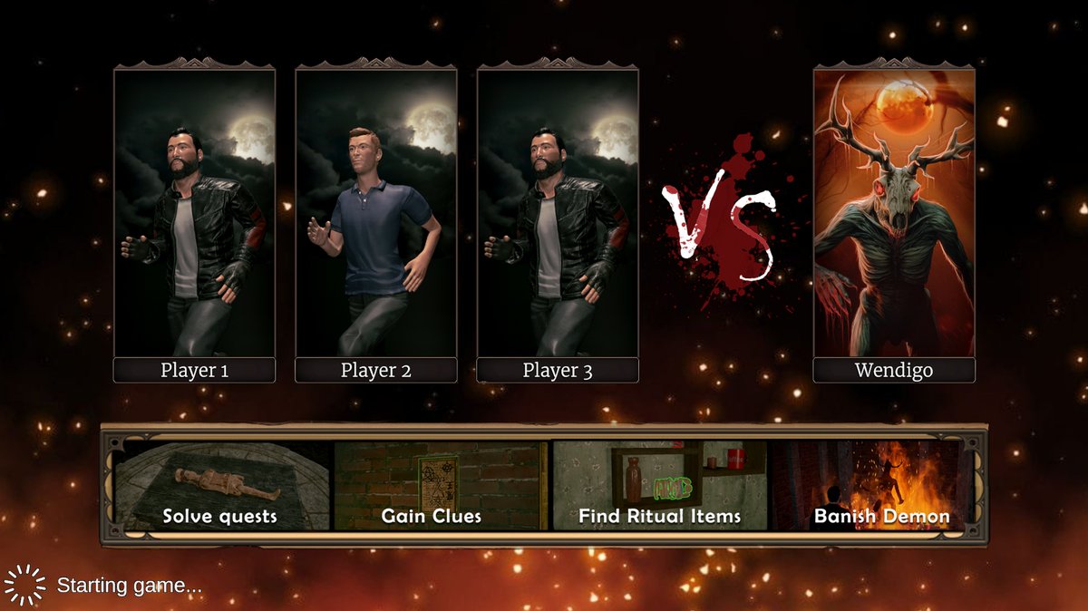 Working on a loading screen for Gehinnom!🔥

With all players &amp; their characters against the selected demon with a quick tutorial at the bottom!

Feel free to drop your suggestions because it's still a WIP!🙏🏼

🔗Wishlist here cutt.ly/c46uqjr

#horrorgame #indiegames