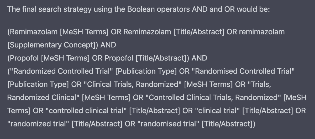 joshuanbarbozam's tweet photo. Le pedí a ChatGPT que elabore una estrategia de búsqueda para Pubmed, utilicé un PROMPT bastante sencillo. 
Estos fueron los resultados
Me gustaría tu opinión @biblioGetafe https://t.co/qLK2Oc2GRt